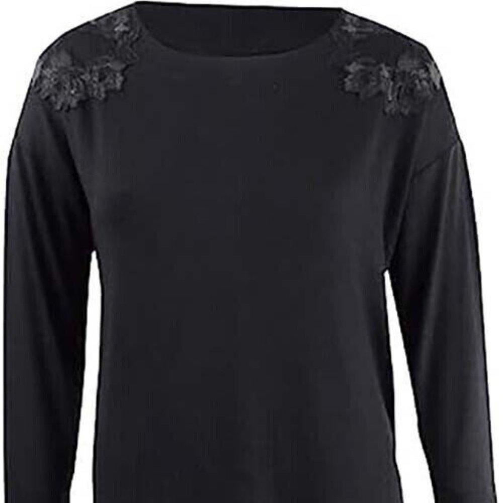 Charter Club Women's Floral Embroidered Pajama Top (M, Black)